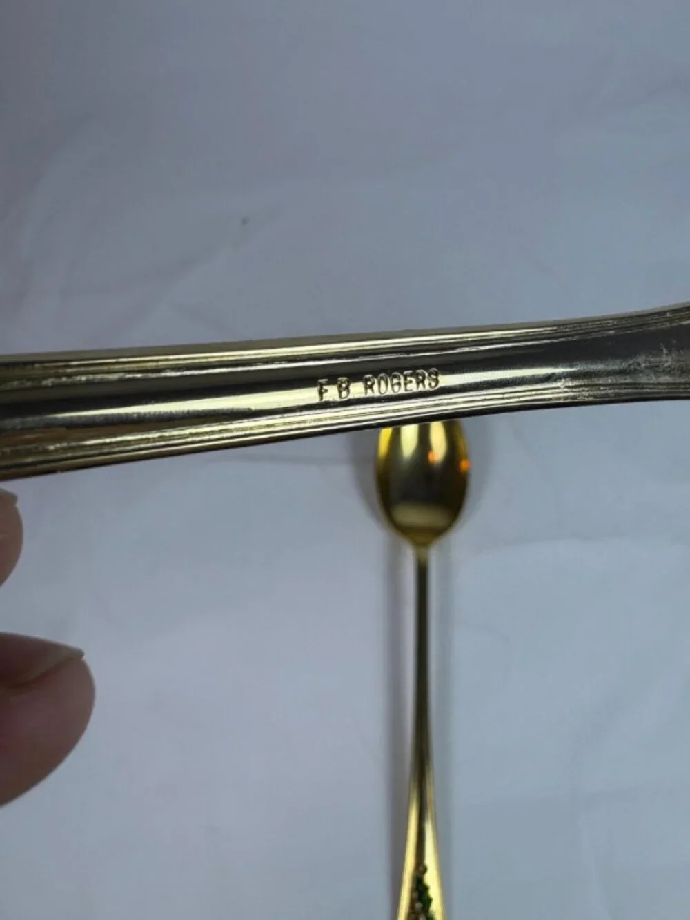 Vintage Gold Tone Salad Serving Set F.B. Rogers Italy Spoon Fork Holly Christmas